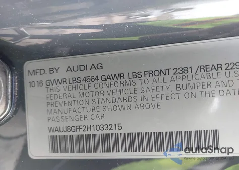 2017 Audi A3 2.0T Premium from USA, damaged, VIN WAUJ8GFF2H1033215